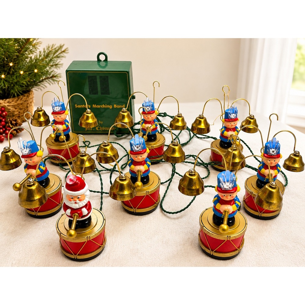 VTG 90s Mr Christmas Santas Marching Band Musical Bell Set 8 Figures. Works. - Picture 3 of 8